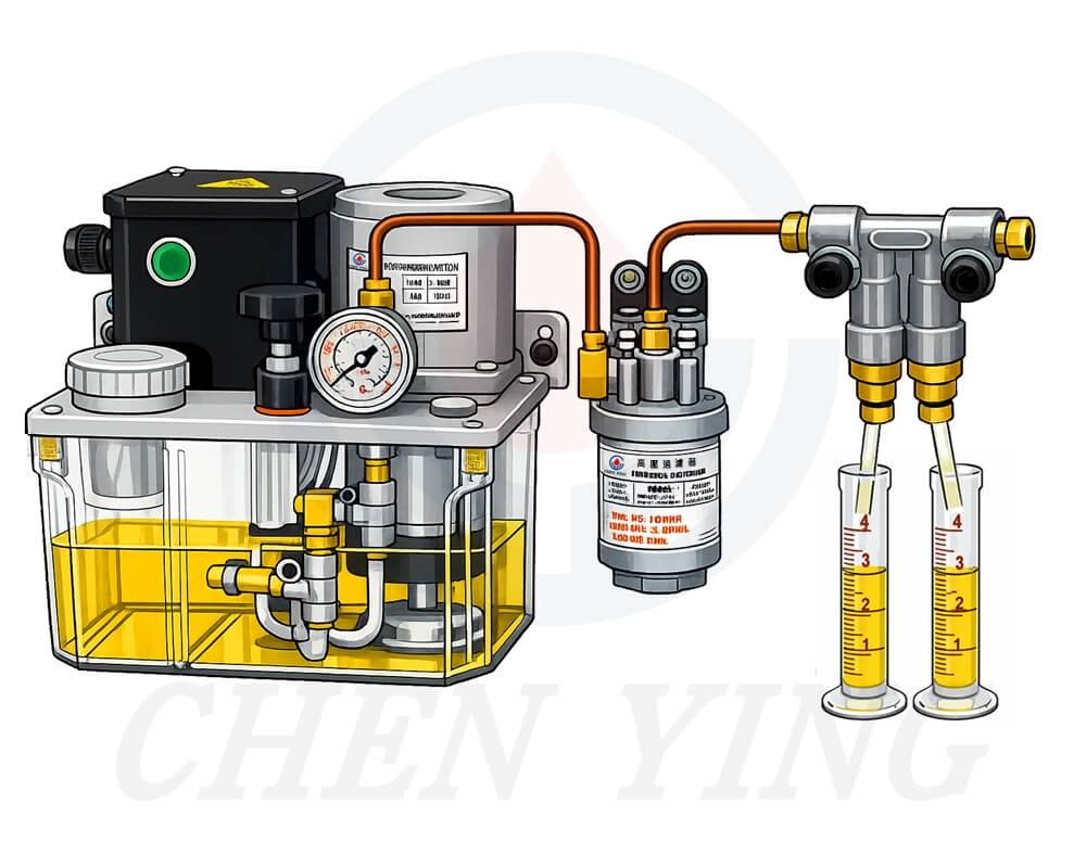 电动脱压注油机搭配过滤器与容积式分配器配管图